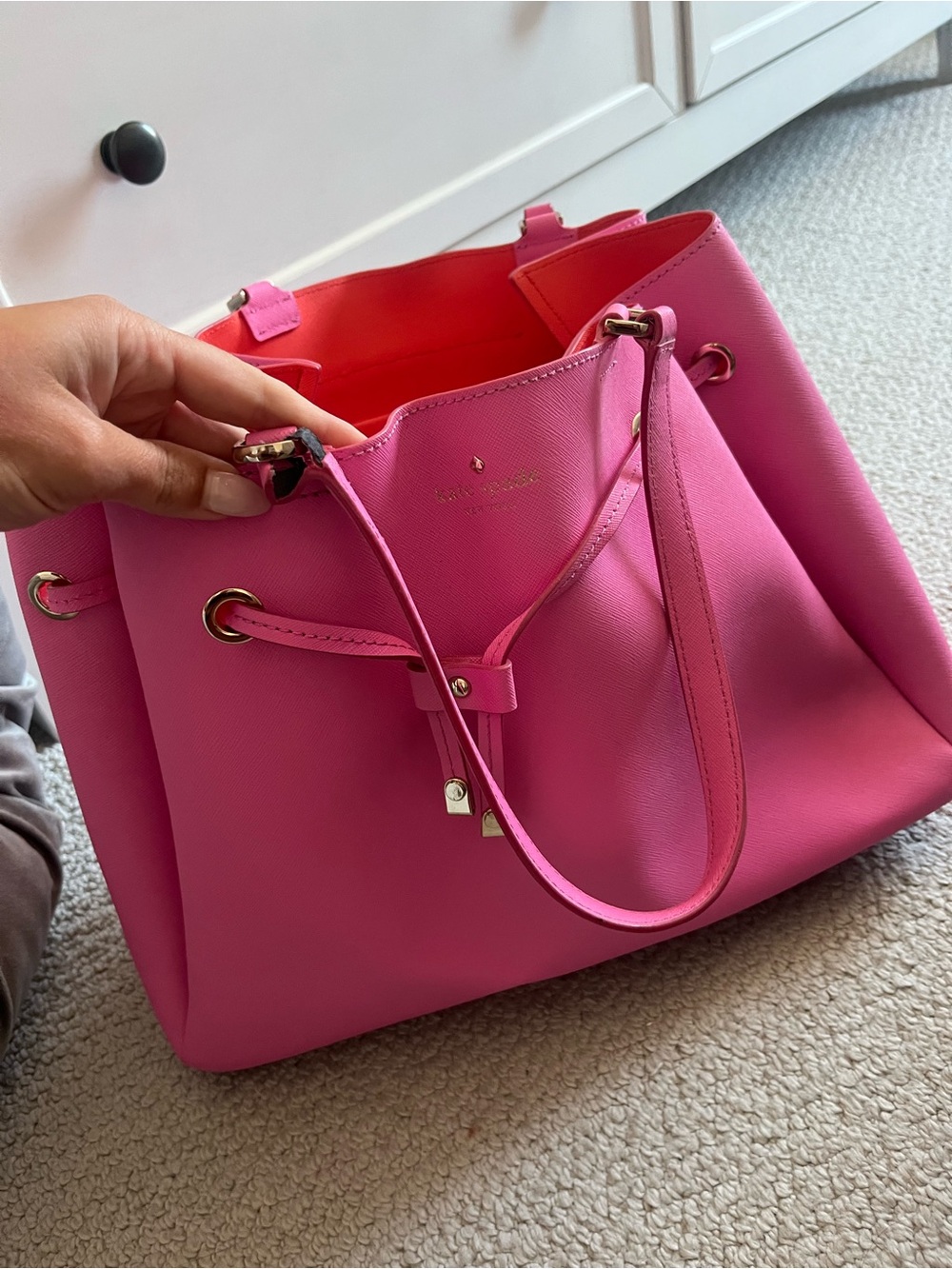 Kate Spade Lynnie Pink Drawstring Leather Tote